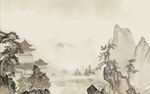 新中式轻奢楼阁山水背景轻奢壁画