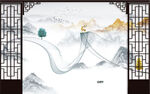 新中式水墨烟雾线条岩板背景墙