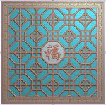 回纹边框镂空福字挂屏精雕图灰度