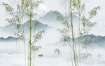 意境水墨竹子山水背景墙