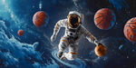 宇航员在太空打篮球系列壁画背景