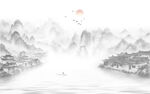 水墨江南水乡背景墙