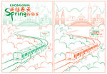 开往春天的列车山城重庆线稿插画