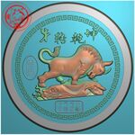 圆形斗牛精雕图牛转乾坤灰度图