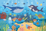 卡通鲸鱼海洋动物海底珊瑚背景墙