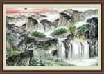 瀑布山水画 