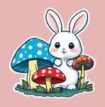 卡通小白兔与蘑菇可爱小兔兔子