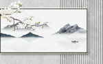 新中式水墨山水岩板悬空背景
