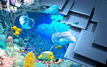 3D立体海底世界海豚电视背景墙