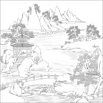 白描古建图 