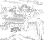 白描古建图 