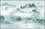 新中式长卷横幅意境山水壁画