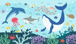 卡通鲸鱼海底动物海豚珊瑚背景墙