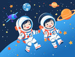 太空星空卡通宇航员月球外太空