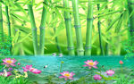唯美竹林流水背景墙