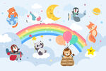 可爱动物气球卡通彩虹儿童背景墙