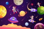 卡通宇航员梦幻宇宙星球太空背景