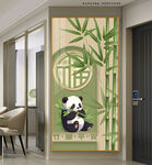小清新绿色竹子大熊猫玄关装饰画