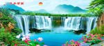 山水风景流水生财壁画