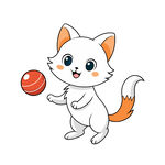 矢量动物玩球的小白猫