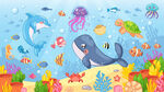 可爱海豚卡通海底生物鲸鱼背景墙