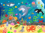 卡通海豚鲸鱼海底世界珊瑚背景墙