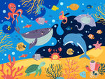 卡通海底珊瑚手绘海豚鲸鱼背景墙