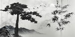 新中式水墨竹子枯树山水背景