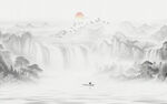 新中式水墨国画山水背景墙壁画