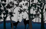 树林麋鹿剪影田园壁画电视背景墙