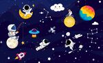 卡通太空人背景墙图片