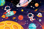 卡通太空星球宇航员火箭星空背景
