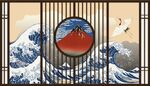 日式浮世绘海浪富士山背景墙