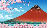 日式富士山背景 