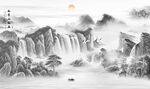 中式意境水墨山水画