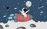 卡通宇航员太空人儿童房背景墙