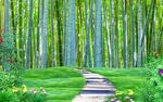 竹林公园绿荫路3d风景背景墙