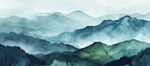绿色水墨山水画