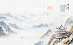 新中式水墨山水电视背景墙