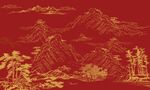 手绘线条山水背景墙