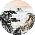 迎客松山水风景圆形玄关画