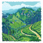 茶园风景插画