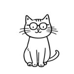 黑白手绘涂鸦戴眼镜的猫