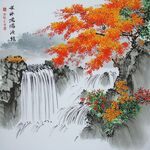 红叶树山水画