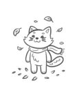 动物简约线条秋天落叶戴围巾小猫