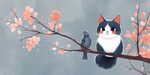 春天猫咪樱花插画壁纸