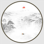 圆形水墨山水画