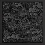 中式浮雕海浪云纹装饰图案