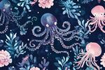 海洋梦幻章鱼花卉图案