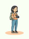 卡通手绘拿相机的女孩旅游